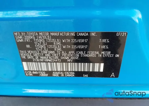 2021 Toyota Rav4 Le z USA, uszkodzony, nr VIN 2T3G1RFV8MW224413